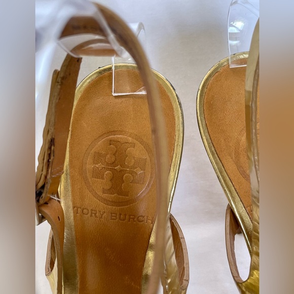 TORY BURCH FRANCESCA GLADIATOR STRAPPY HIGH HEELED SANDALS. GOLD. SIZE 6.5 - Picture 5 of 11